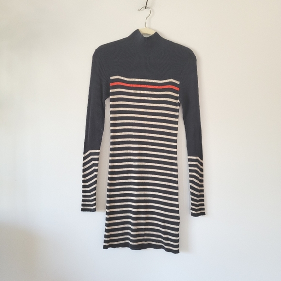 RAG & BONE Cashmere & Cotton Blend High Neck Striped Sweater Knit Dress - Picture 2 of 7